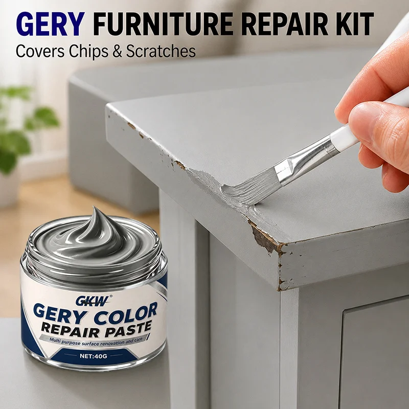 Multi-Purpose Gray Touch-Up Paste, Cement Gray. Fixes Scratches, Chips & Paint Loss on Gray Furniture, Walls, Tiles & Slate
