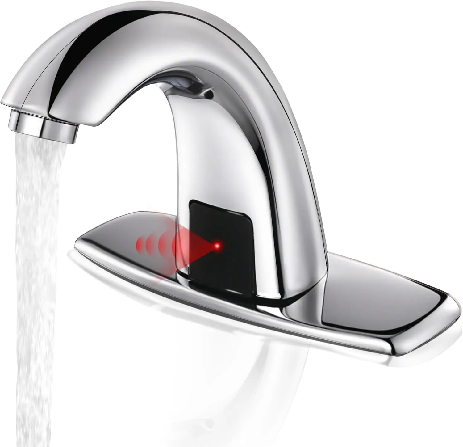 

Motion Sensor Bathroom Faucet Hands Free Automatic Touchless Sink Faucet with Deck Plate Battery Operated Chrome