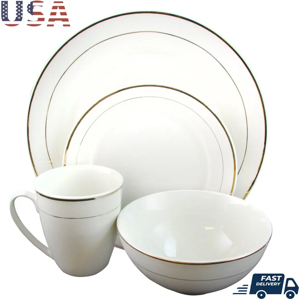 

Набор керамической посуды из 16 предметов, белый двойной позолоченный сервиз, завтрак, обед, ужин, только ручная стирка, элегантный дизайн