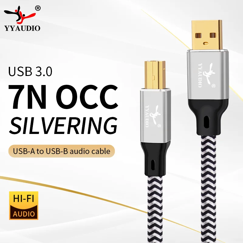 YYAUDIO Hi-End OCC silver plated USB audio cable data USB cable DAC USB hifi cable A-B usb cable