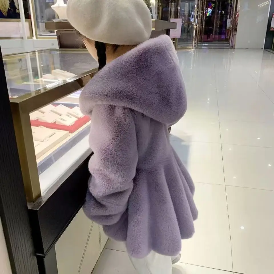 Girls' Fur Coat Autumn and Winter Children's Western Style Jacket with Velvet Thickened Rabbit Hair Overcoat Kids Clothing
