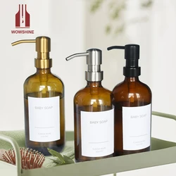 Amber Glass Soap Dispenser 2 Pack Thick 16oz Bottles Rustproof Stainless Steel Pump