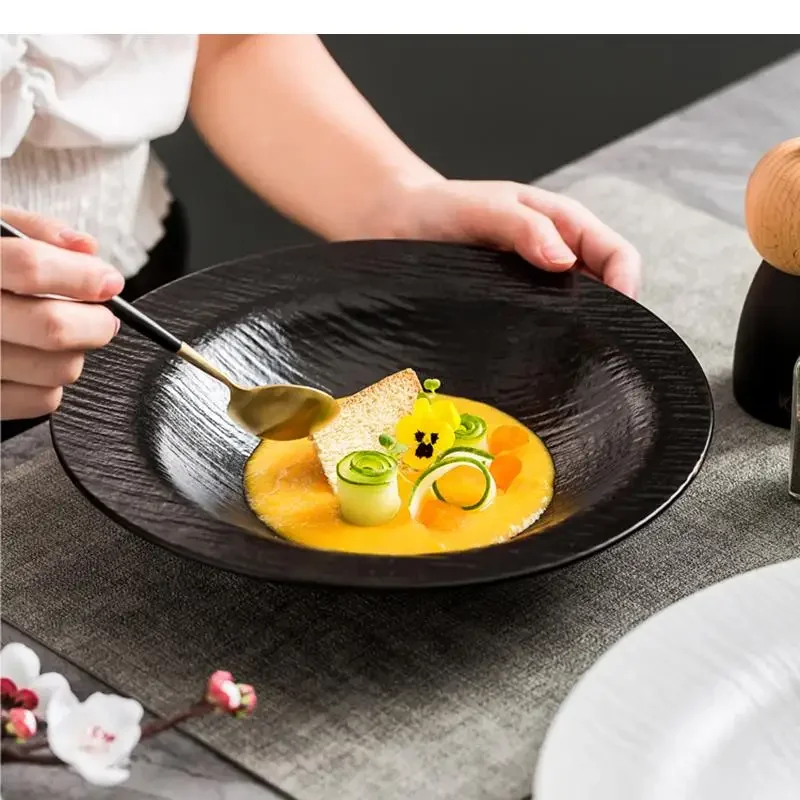 

Simple Ceramic Vegetable Salad Bowl Round Ramen Noodle Bowls Restaurant Solid Color Specialty Cutlery Soup Basins Dessert Plates