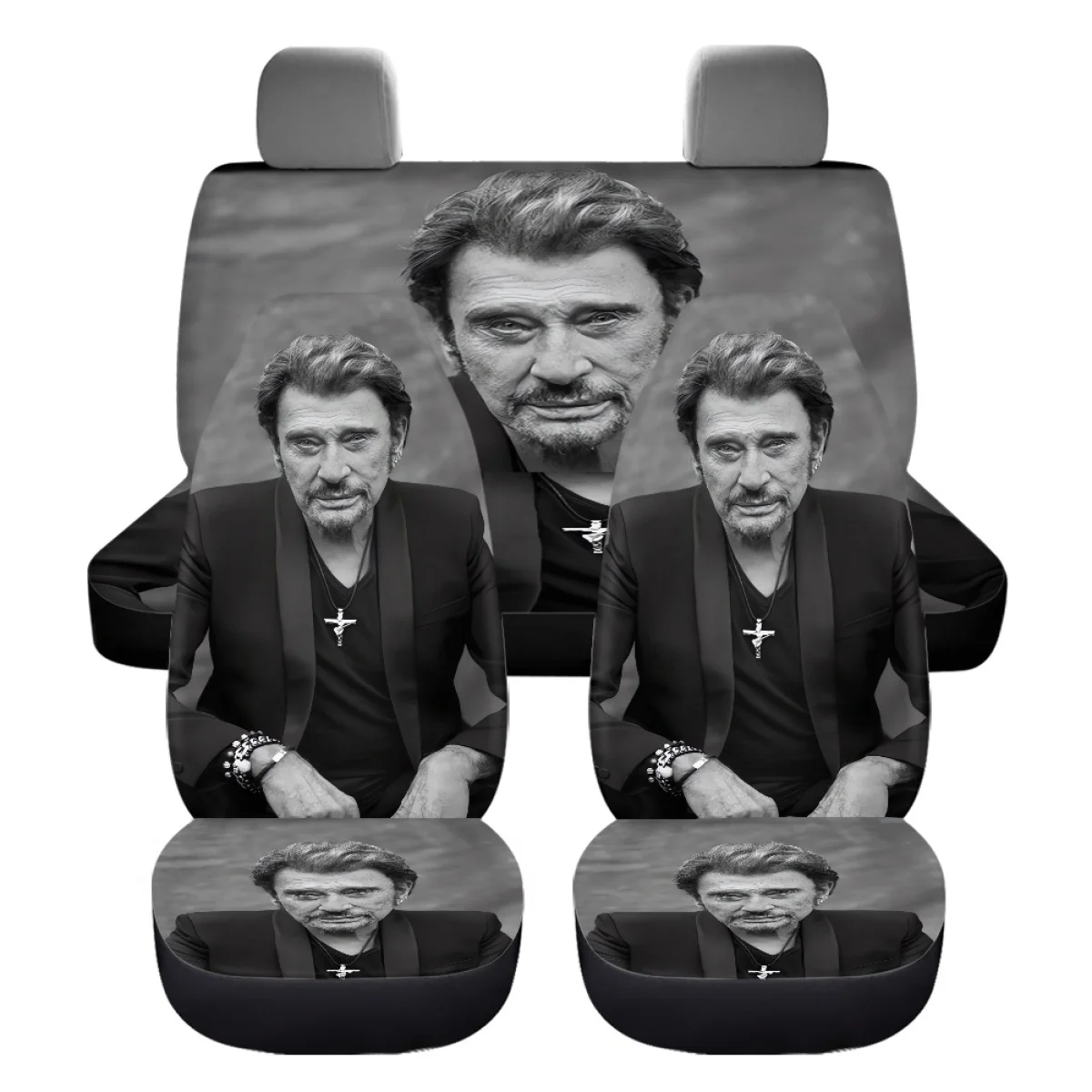 Rock Band Singer Johnny Hallyday Front Back Seat Cover Set Brand Design Woman Men Easy Installation 4Pcs Car Accessories Fashion