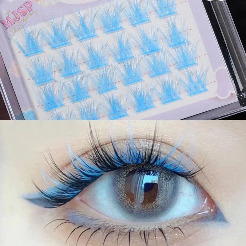 Pink/White/Blue/Purple Colored Eyelash Clusters Manga Lashes Colored False Eyelashes Extension Natural Long Faux Bunches Makeup