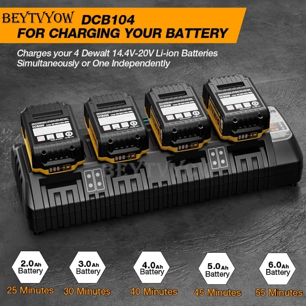 

4 Ports Battery Charger Compatible with Dewalt 20V Li-ion Batteries Rapid Fast Charger Station for Dewalt Charger 2 USB Ports