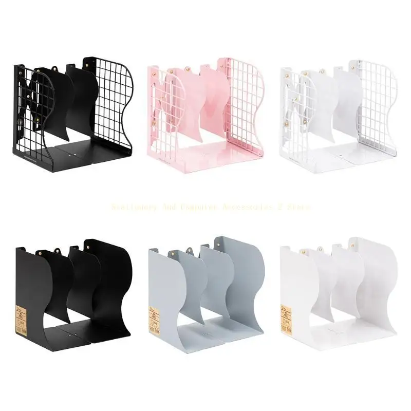 Simple White/Gray/Pink Solid Metal Bookends Desk Manadement Box Metal Thick Bookends Adjustable Flexible for Home Office