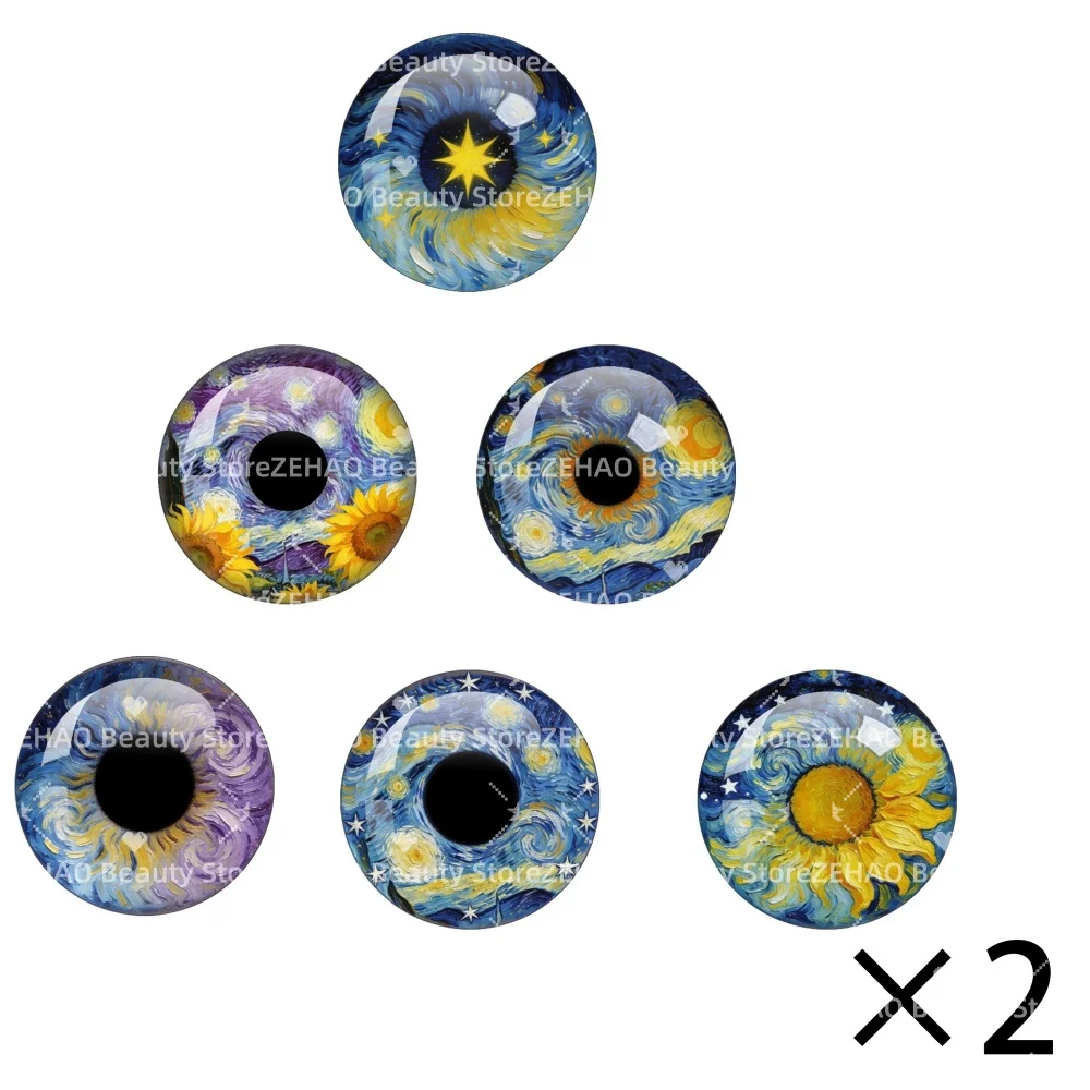 Sunflower Oil Painting Glass Eye Chip Round Cabochon 10MM-40MM Handmade Girl Toy Drop Glue Eye Pupil DIY Blyth BJD DollAccessory