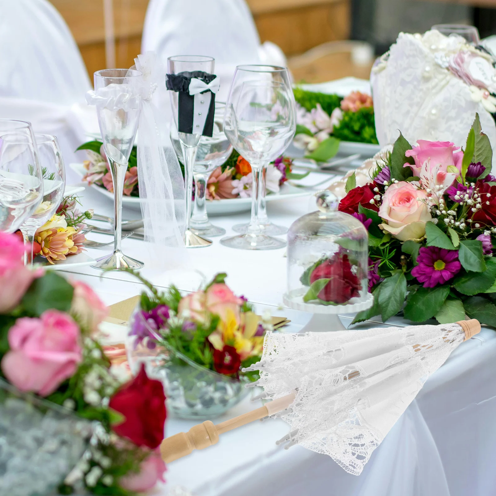 الدانتيل والتطريز الزفاف القطن مظلة خفيفة الوزن الزفاف المظلة التصوير الدعامة تغطية كبيرة العروس الديكور خمر #1