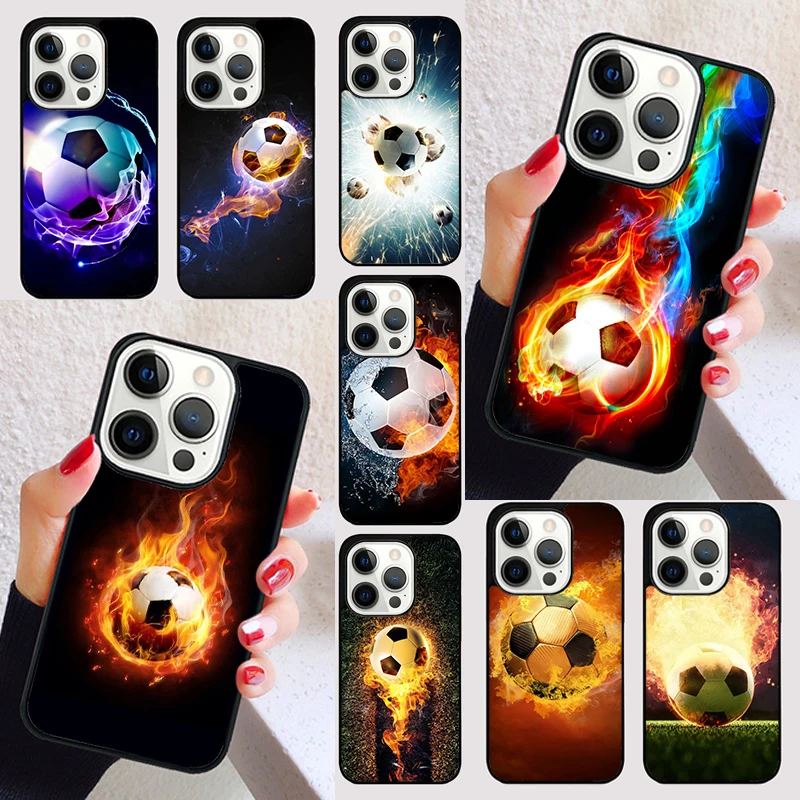 Fire Football Ball Soccer cover For iPhone 15 16 13 12 11 14 Pro Max Mini Max SE 2020 7 8 15 16 Plus Phone Case