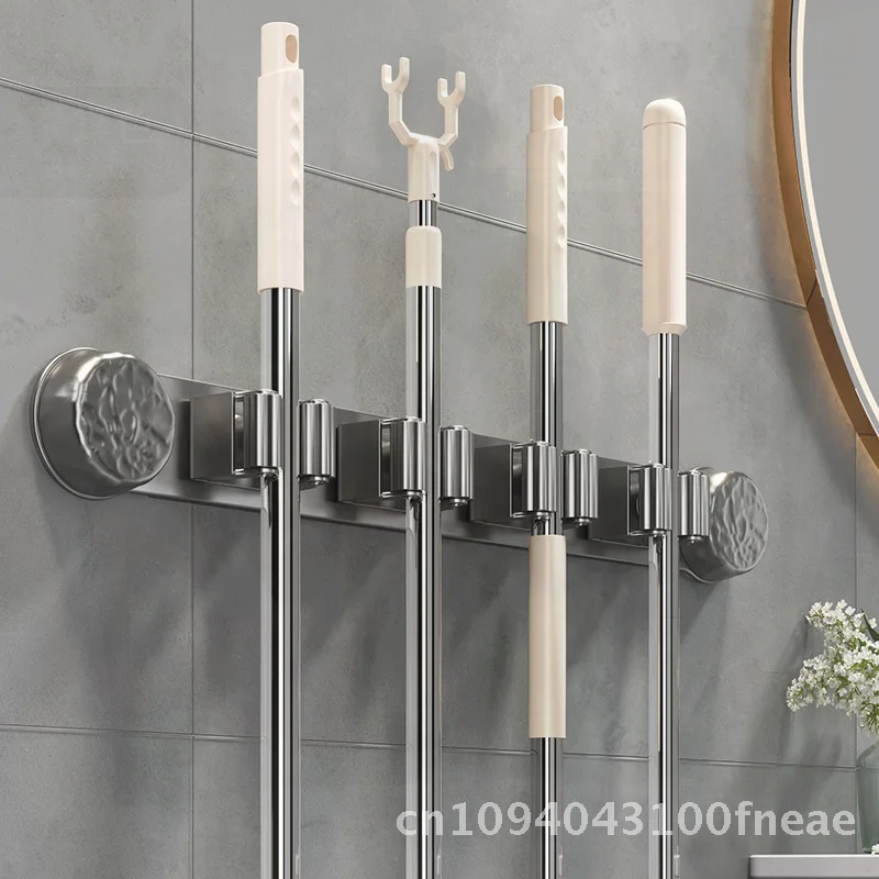 

Многофункциональная стойка для швабры на присоске, держатель для швабры без перфорации с зажимом для хранения вещей в ванной комнате, кухне, современный минималистичный дизайн