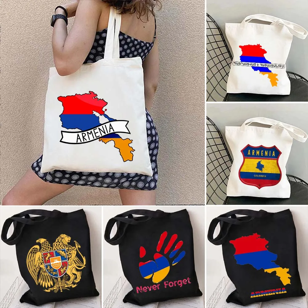 

Columbia Coat of arms of Armenia Country Map Flag Harajuku Shopper Canvas Cotton Totes Bag Foldable Shopping Bag Women's Handbag