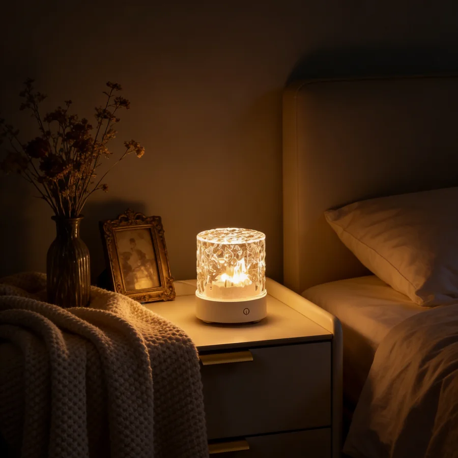 1PC Romantic Water Ripple Projector Lamp, USB Rechargeable Touch Table Lamp, Cozy Night Light for Bedroom, Bedside, Cafe
