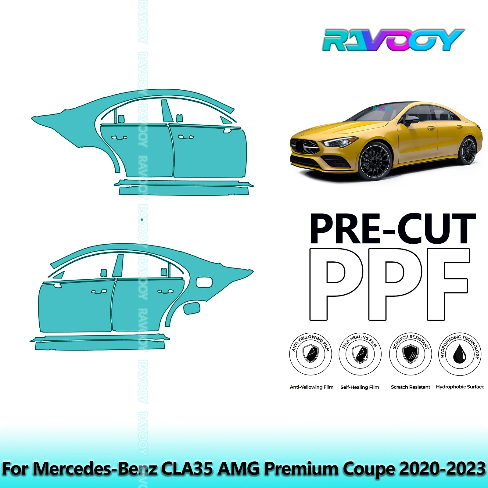 

For Mercedes-Benz CLA35 AMG Premium Coupe 2020-2023 8.5mil Pre-Cut PPF Door & A/B Pillar Kit TPU Paint Protection Film Set