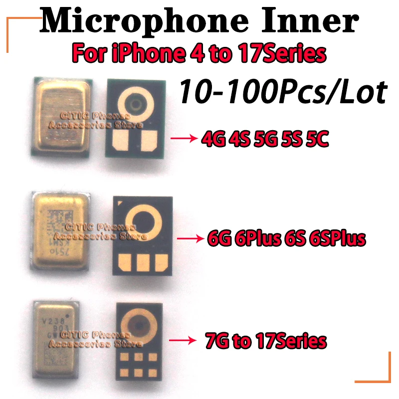 10-100Pcs Microphone Inner MIC Receiver Speaker For iPhone 4 5G/C/S 6G 6S 7G 8G Plus X XS MAX XR 11 12 13 14 15 16 17Series