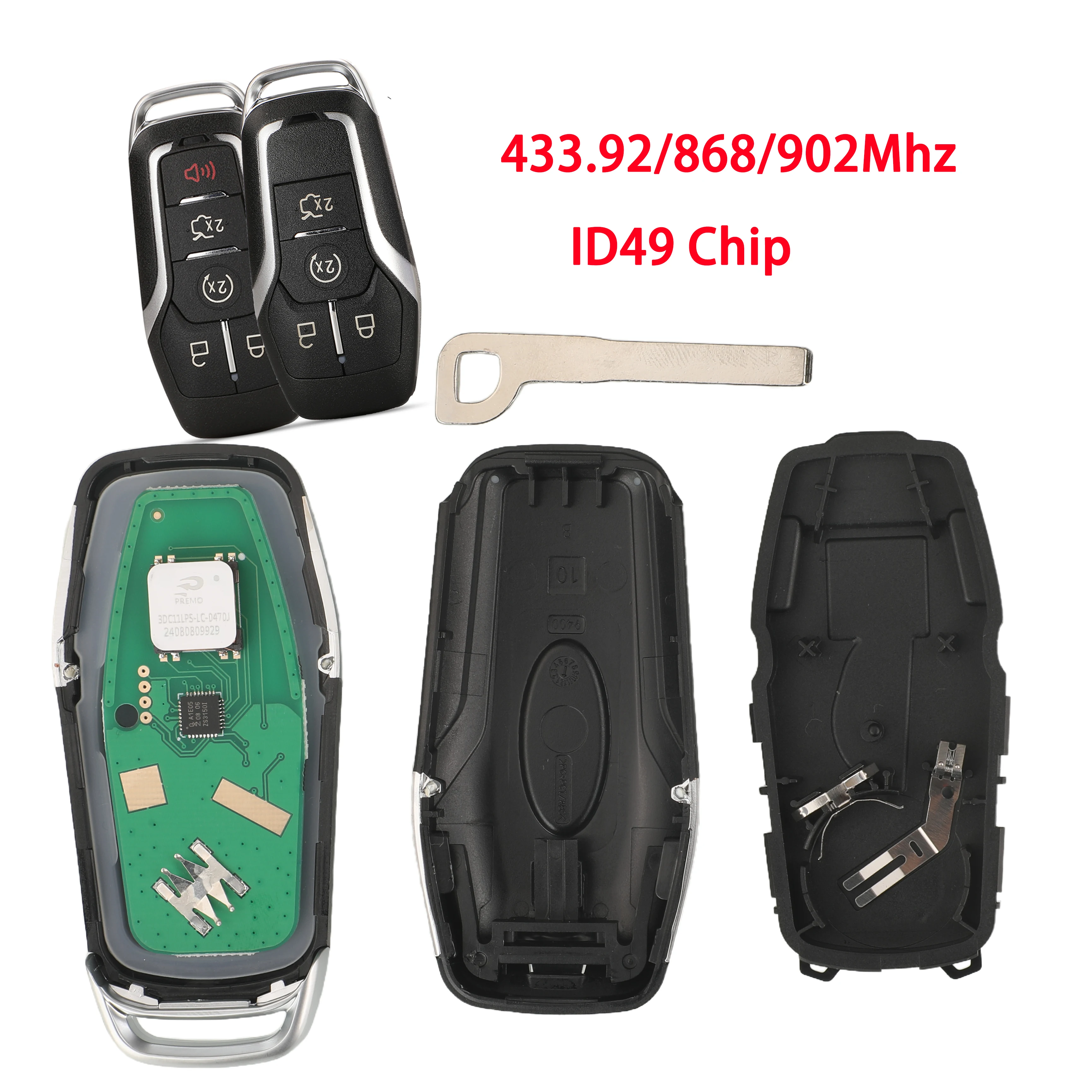 

jingyuqin 433.92/868/902Mhz ID49 Chip 4/5 Buttons Remote Key For Ford Mustang Edge Explorer Fusion Mondeo Kuka Keyless GO Fob