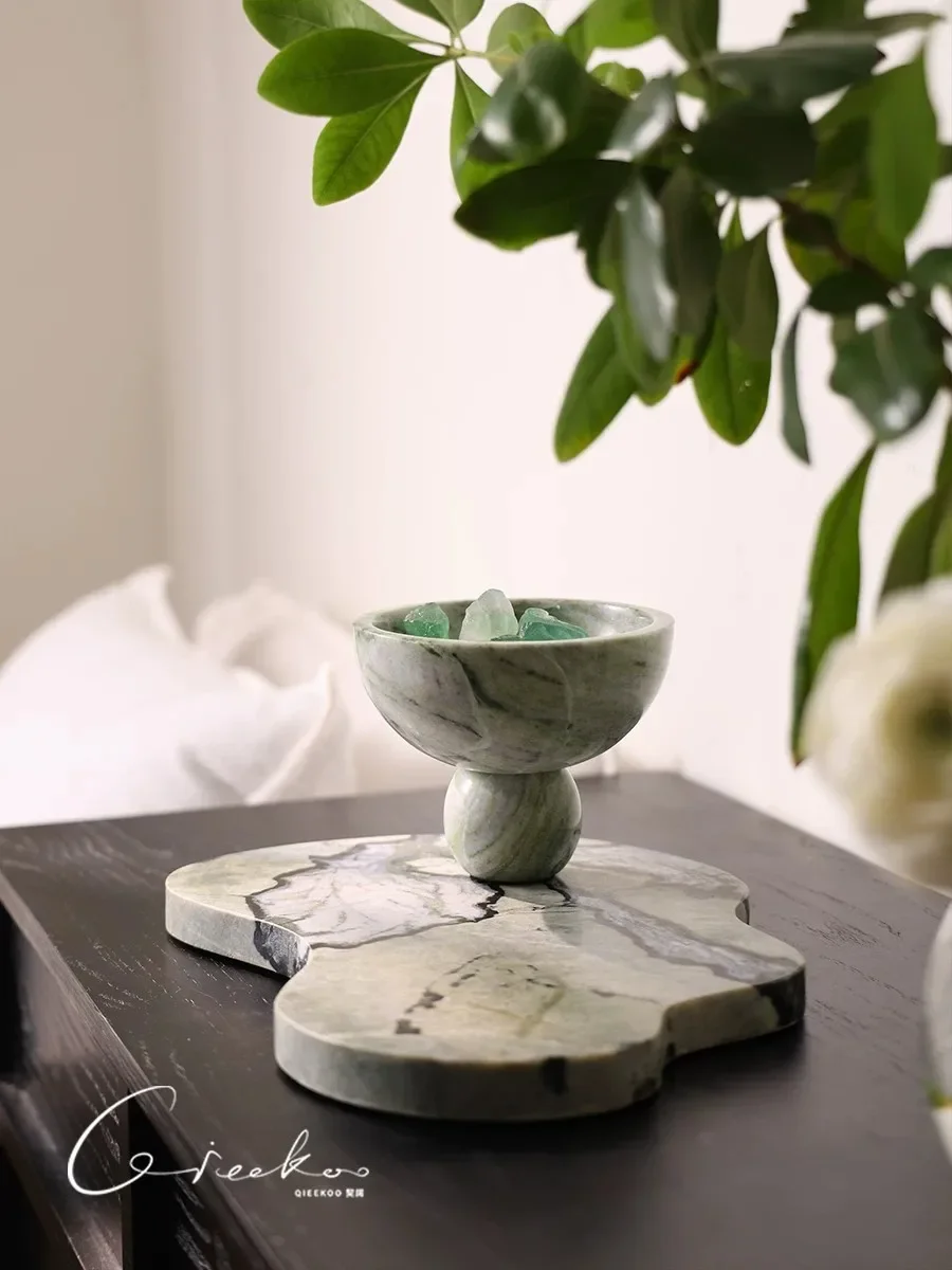 【Natural】Konwei Home Series Cold Emerald Marble Storage Bowl & Tray, Luxury Tabletop Decor Ornament for Living Room