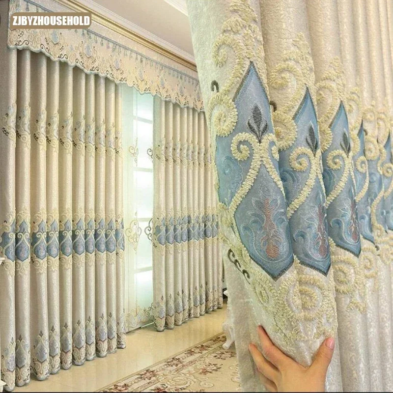 

Luxury European Style Curtains for Living Dining Room Bedroom Luxurious Floor Embroidered Simple Modern Bay Window Villa Shading