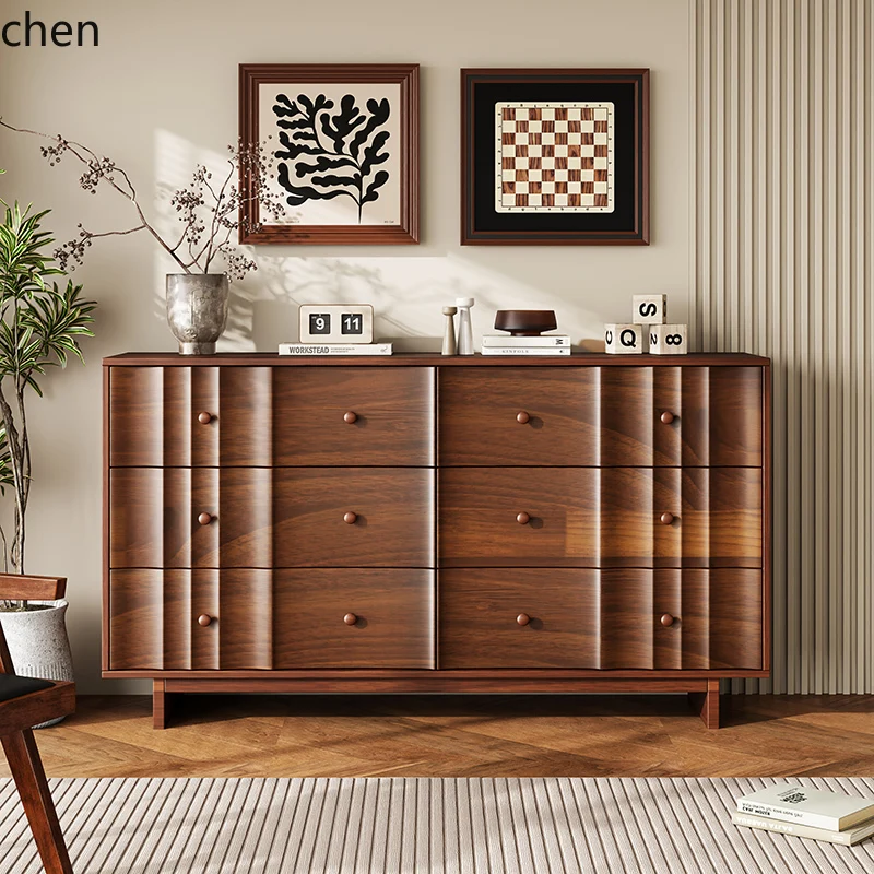 solid wood retro storage side cabinet living room bedroom bedside storage drawer storage cabinet