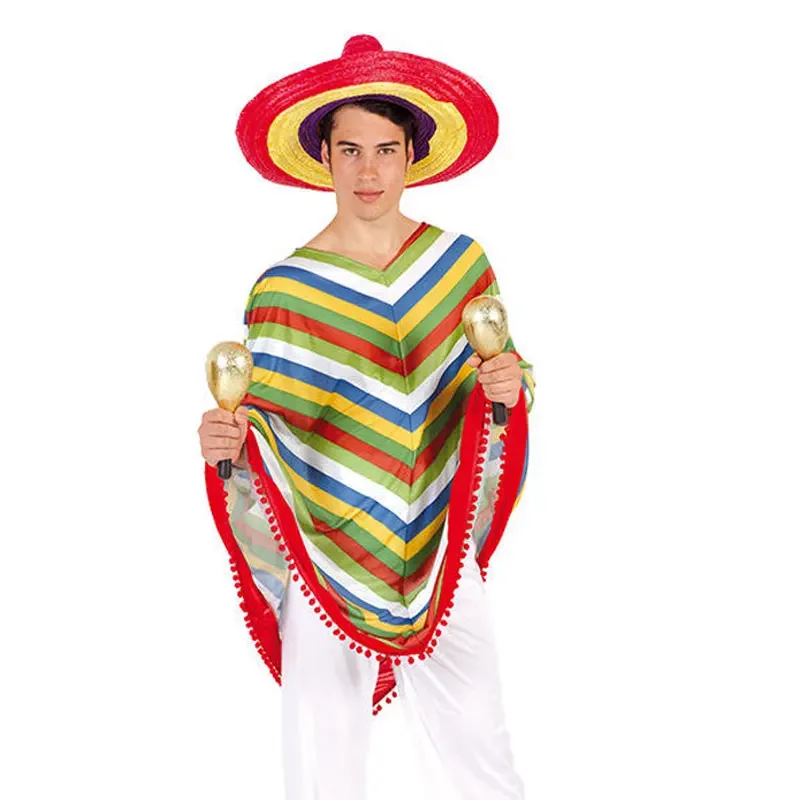 Costume poncho multicolore pour enfants, chapeau Everak coloré, style ethnique mexicain, petit garçon