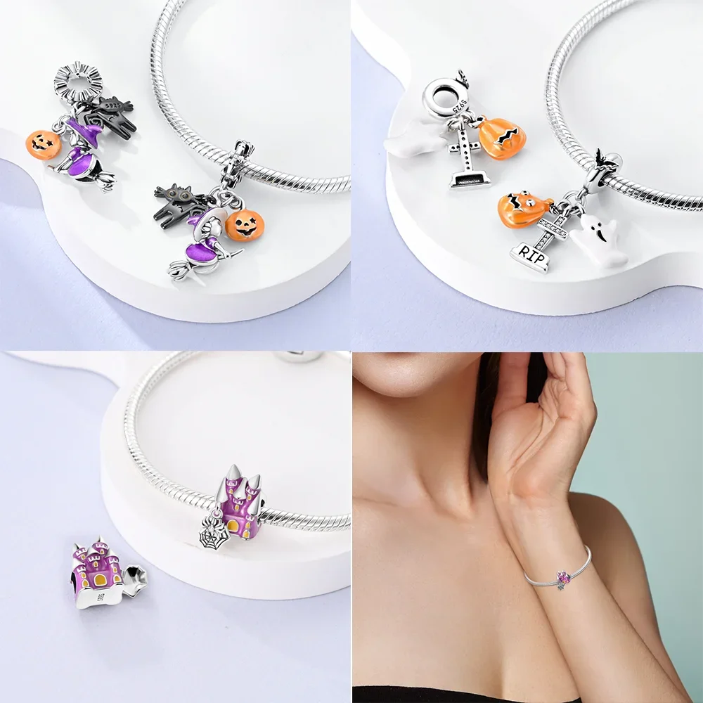 

Подвески Plata 925, оригинальные светящиеся бусины в виде тыквы для подвесок, браслет из стерлингового серебра 925 пробы, бусины для изготовления ювелирных изделий, женский подарок