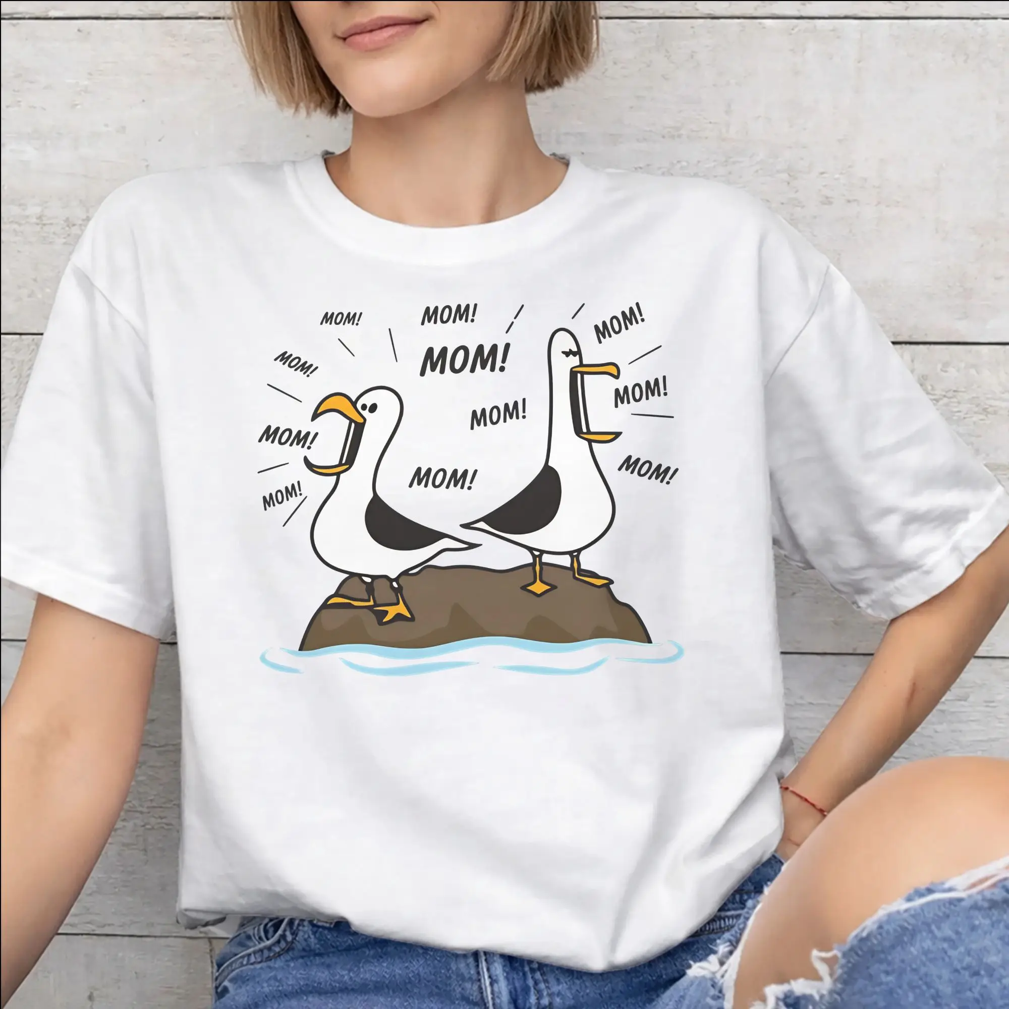 Seagull Mom Mom Mom Funny Bird New Arrival T Shirt for Men Women  Pure Cotton  Tee Shirt Clothing