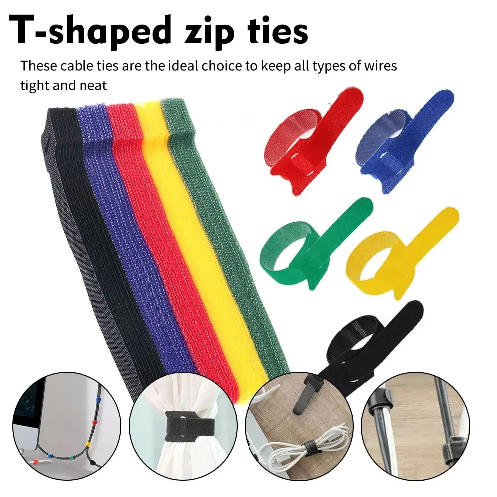 50pc/100pc Reusable Cable Ties with Adjustable Winding Hooks, Nylon Ties, Magic Tape Loop Ties, Data Cable Sorting Tool