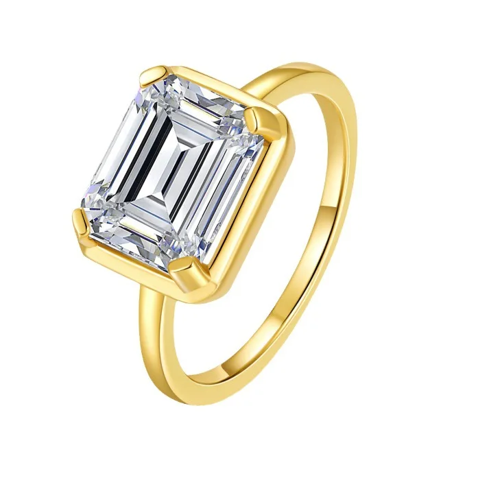 

S925 Silver 18K GP 8x10mm 4CT D Color Emerald Cut Moissanite Women's Ring, Elegant Fine Jewelry Gift with GRA Cert.