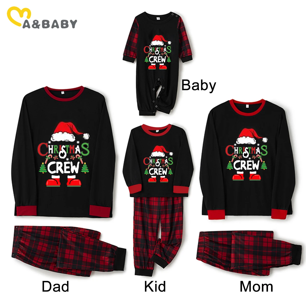 ma&baby  2024 Christmas Pajamas Set Letter Plaid Adult Kids Matching Clothes Soft Sleepwear Baby  Pjs Xmas Pyjamas Family Look