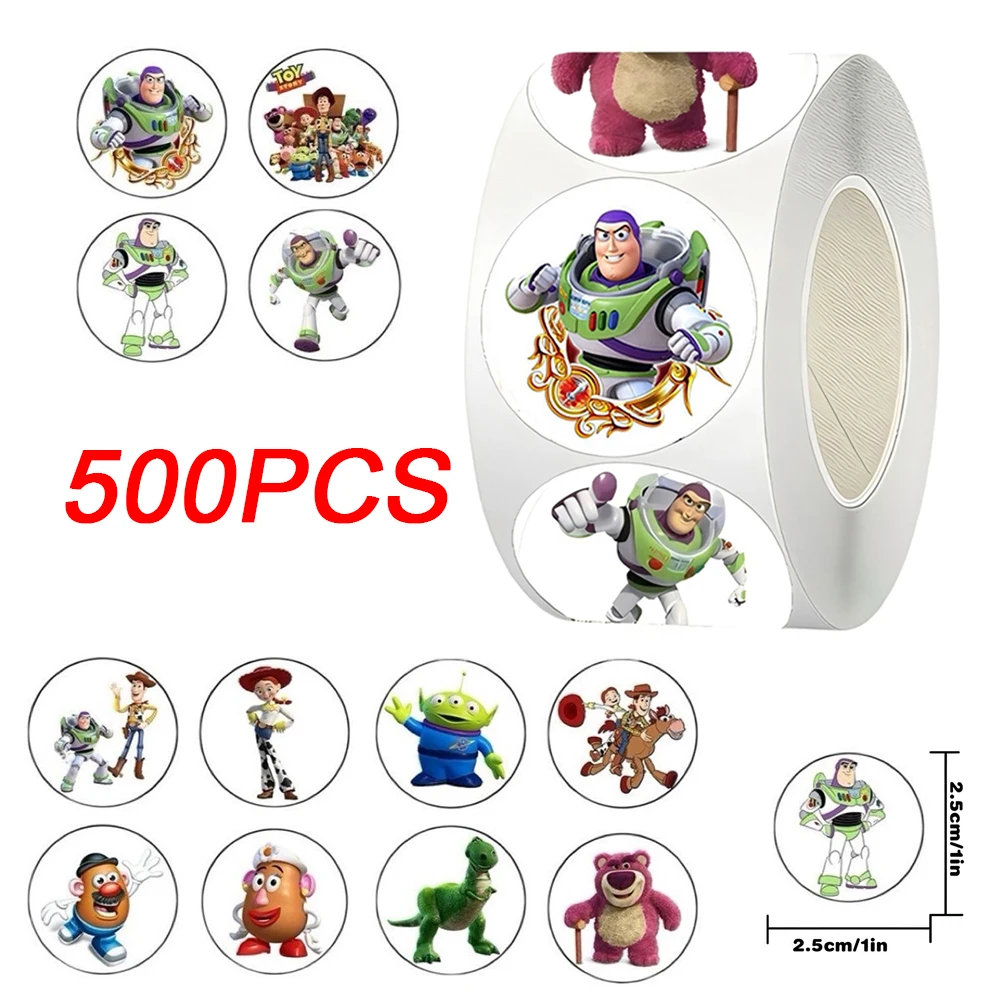 

500pcs/roll Cartoon Disney Toy Story Sealing Stickers Cute Buzz Lightyear Decals Laptop Guitar Phone Waterproof Sticker Packing