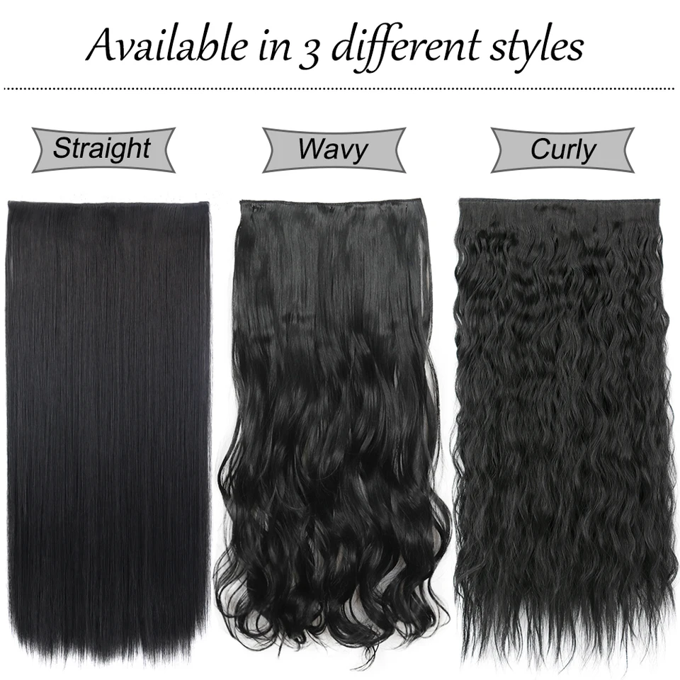Extensiones de Cabello Sintético con 5 Clips, Lacio Largo, Negro, Marrón o Rubio, 80cm 4