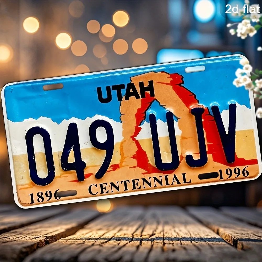 2D Flat, 2D Flat Plane, 1pc - 15X30Cm Vintage Sign, Utah Themed Plate Wall Art, with Pre-Drilled Holes, Suitable for Cabins, Bar