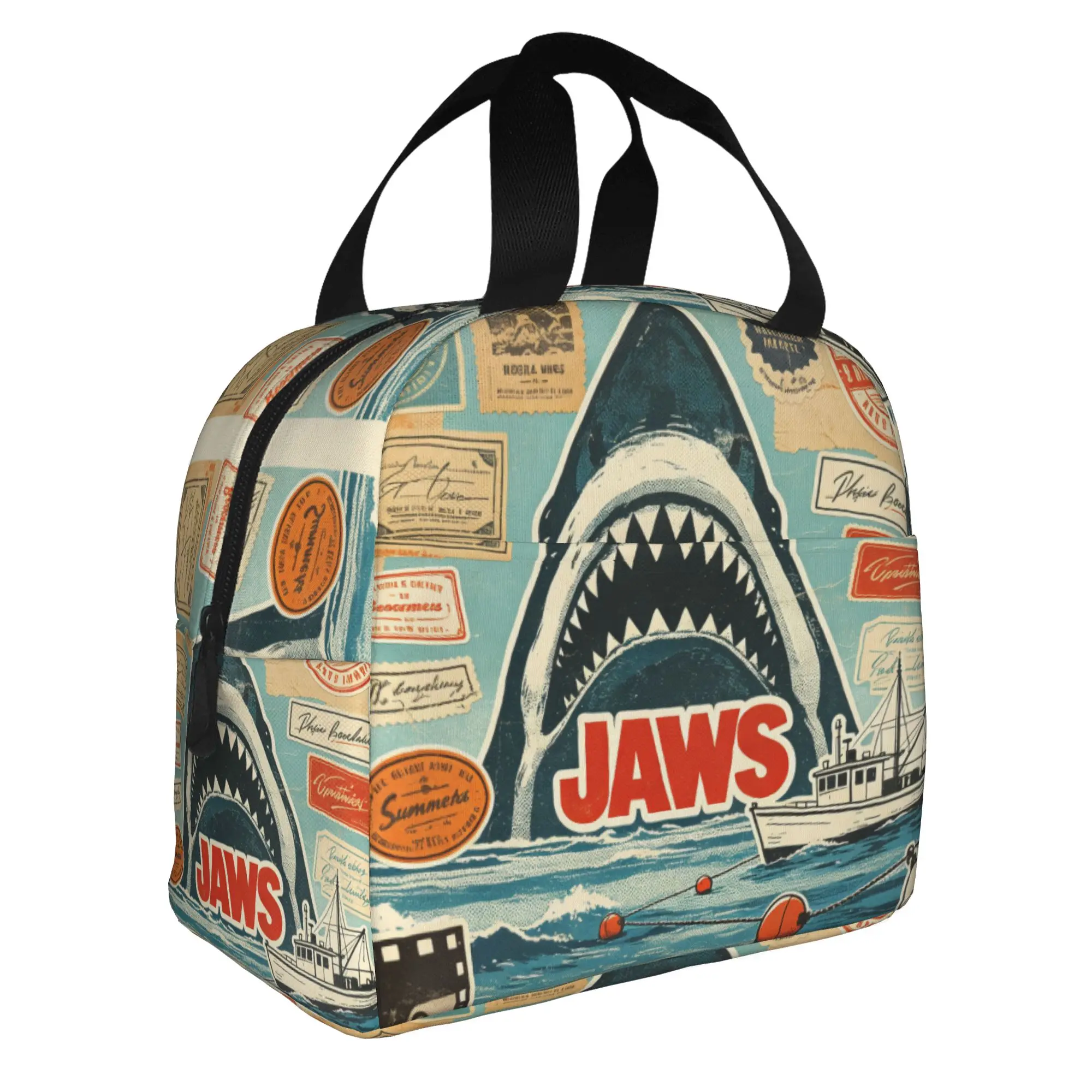 J-Jaw-Shark Insulated Lunch Bags for School Office Horror Movie Portable Cooler Thermal Lunch Box Women Men