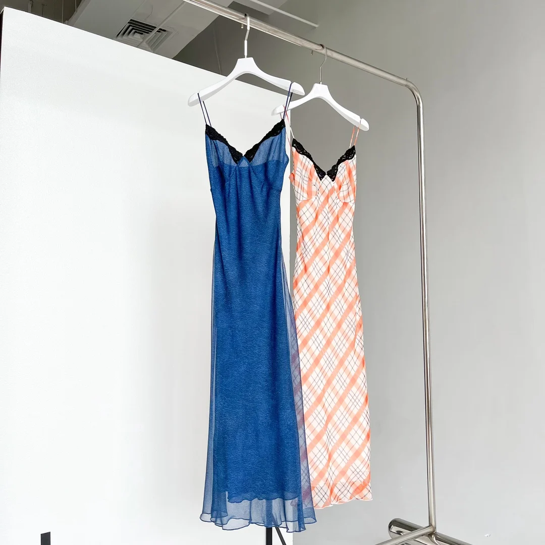 

100% Silk Women sexy Lace Trim Strapless dress fashion Sling Slip Midi Dress