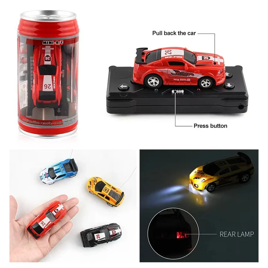 Mini Can Mini Cans RC Car Battery Operated Plastic Remote Control Racing Vehicle with Roadblocks Micro Racing Car for Kids Boys