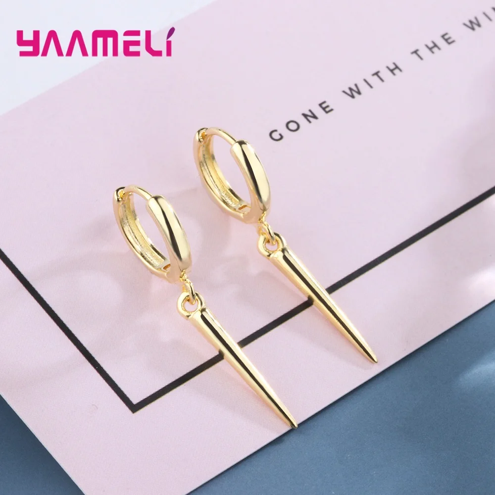 Minimalist Round Hoop 925 Sterling Silver Drop Earrings Dangle Thin Stick Simple Gold Silver Color Ear Jewelry For Women image 3