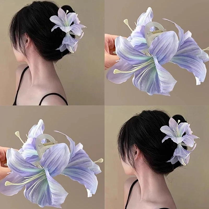 

Personality Lily Flower Shape Hair Claw Fashion Imitation Flower Hair Clip For Women Girl Summer Vacation Fairy Headwear