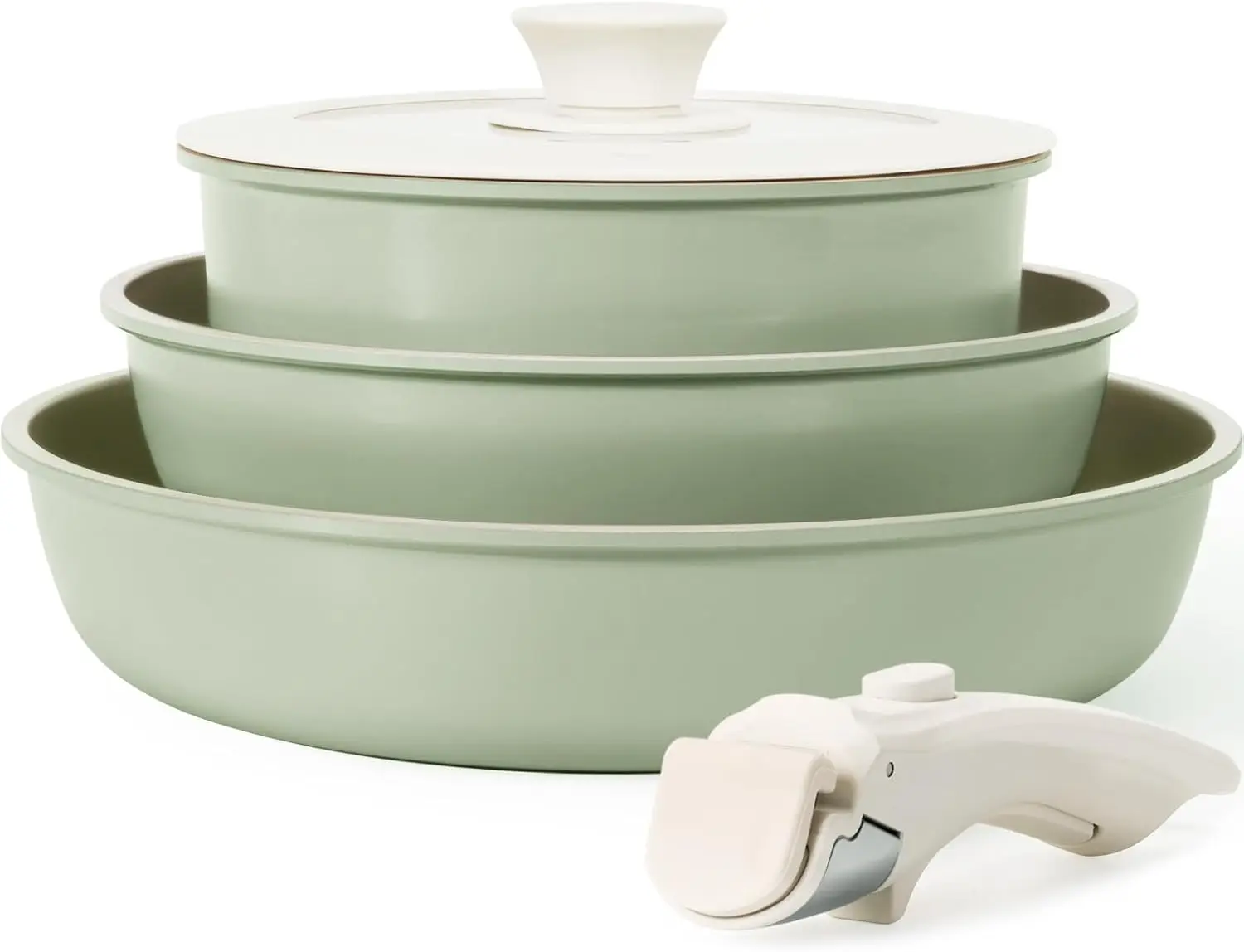 

Nonstick Ceramic Cookware Set with Detachable Handle, Induction Compatible, Oven Safe, PFOA Free