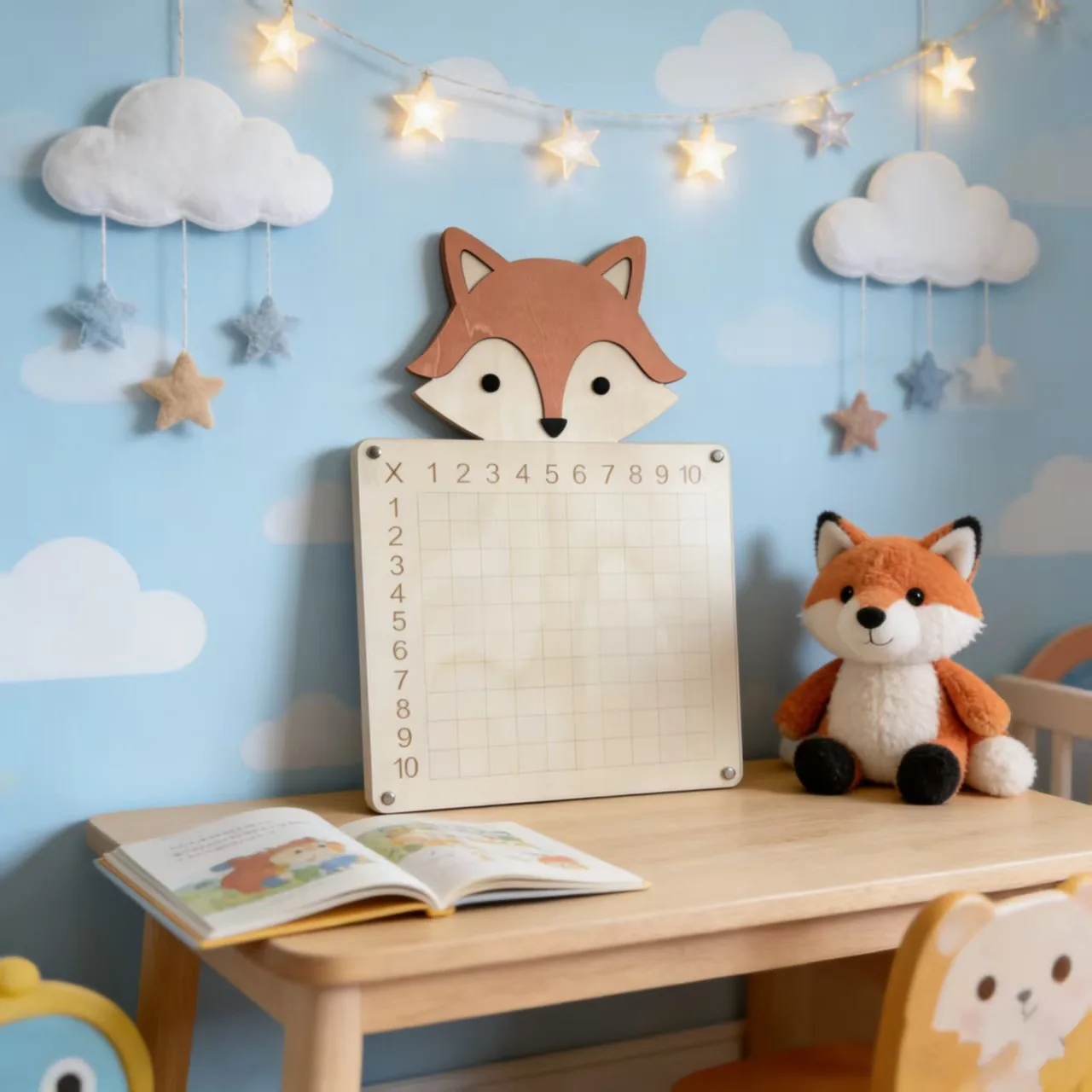 Wooden Square Math Teaching Aids Fox Lion Bear Ornament Puzzle Children's Room Decoration Baby Toys Acrylic Erasable Notebook