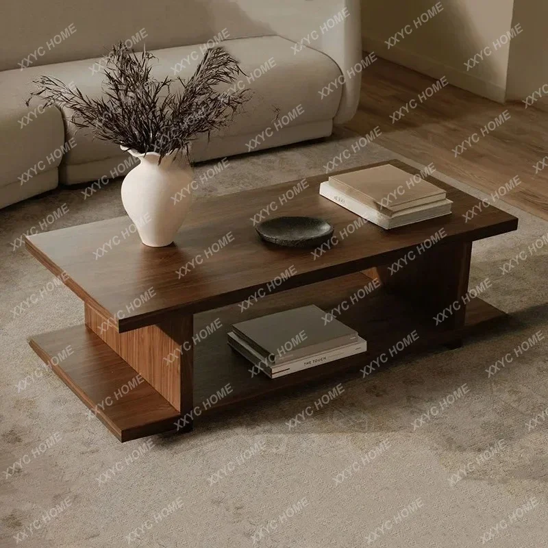 L Medieval Style All-solid Wood Coffee Table Style Square Tea Table  Retro Living Room Short Table  Design