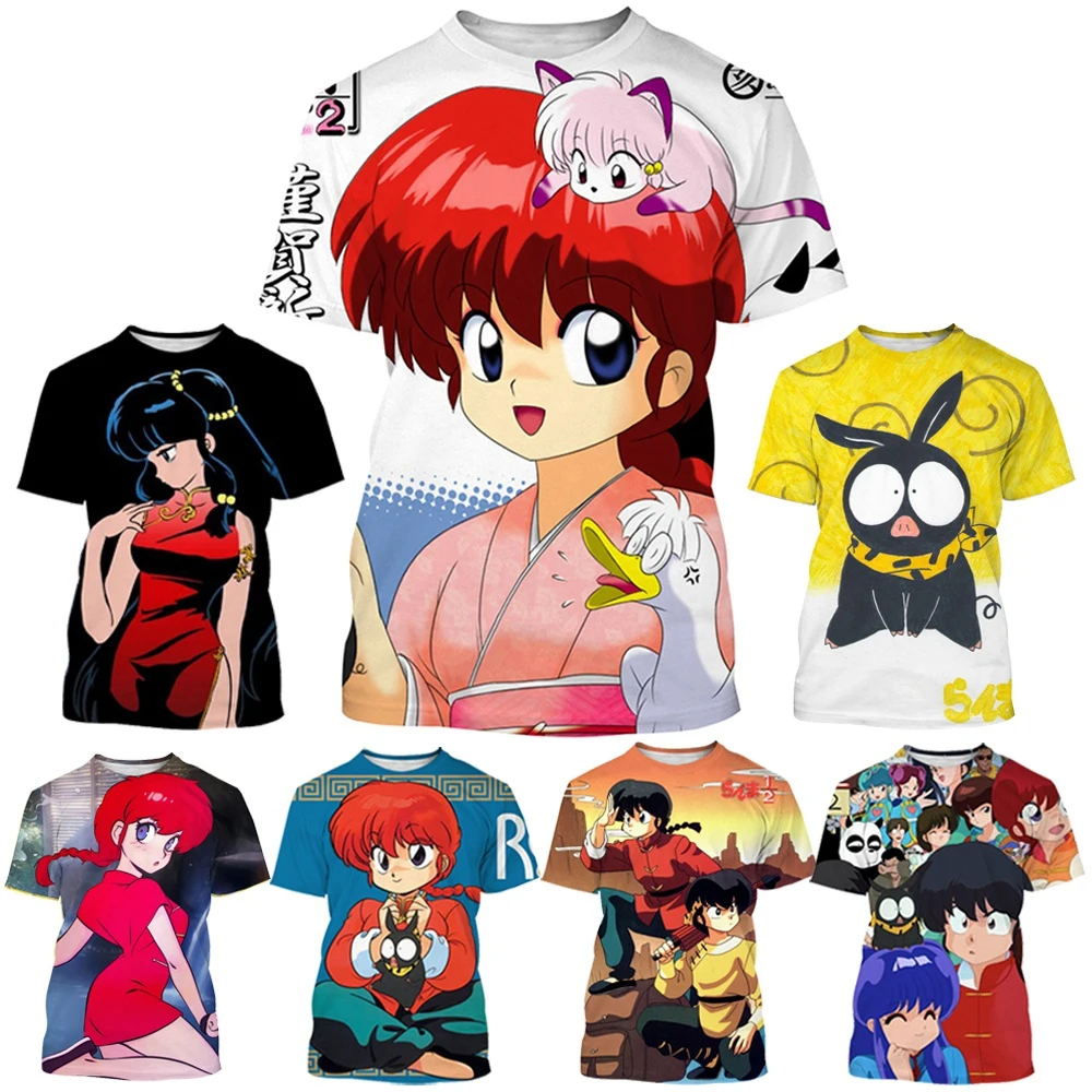 2024 Mens Clothing Japanese Anime Ranma 1/2 Men\'s Women\'s 3D Print Graphic T-shirt Summer Casual Fashion Short Sleeve Shirt Tops