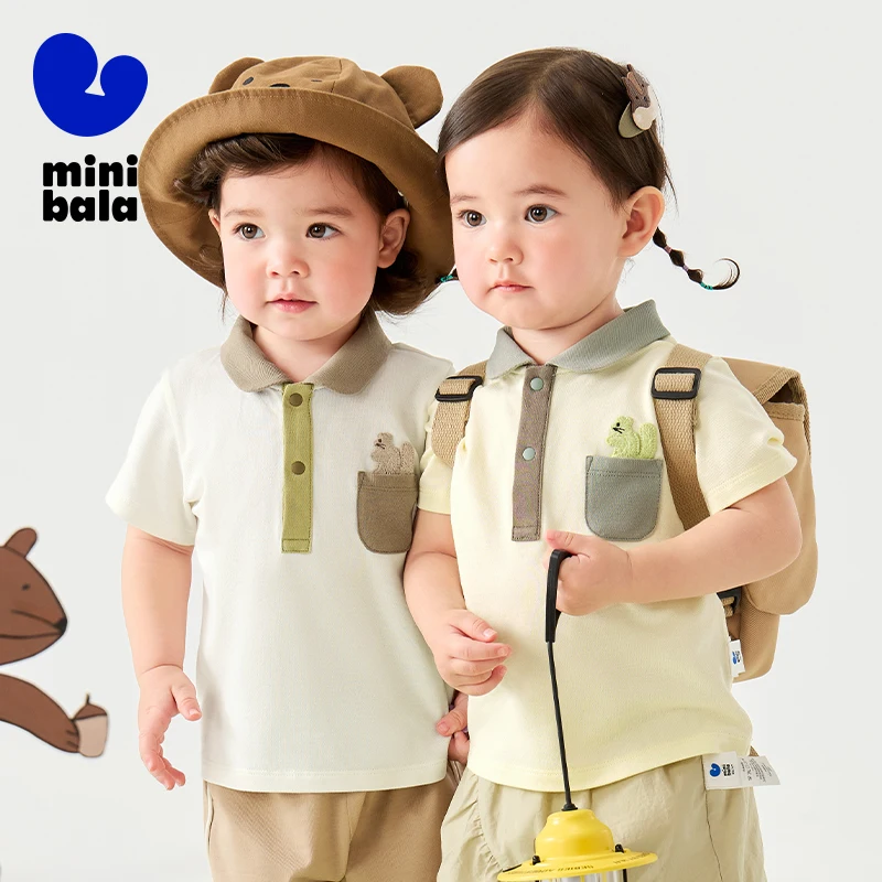 

Mini Bala Boys and Girls 2025 Summer Short Sleeve T-Shirt Skin-Friendly Anti-Sweat Cool Feeling Antibacterial Top for Daily