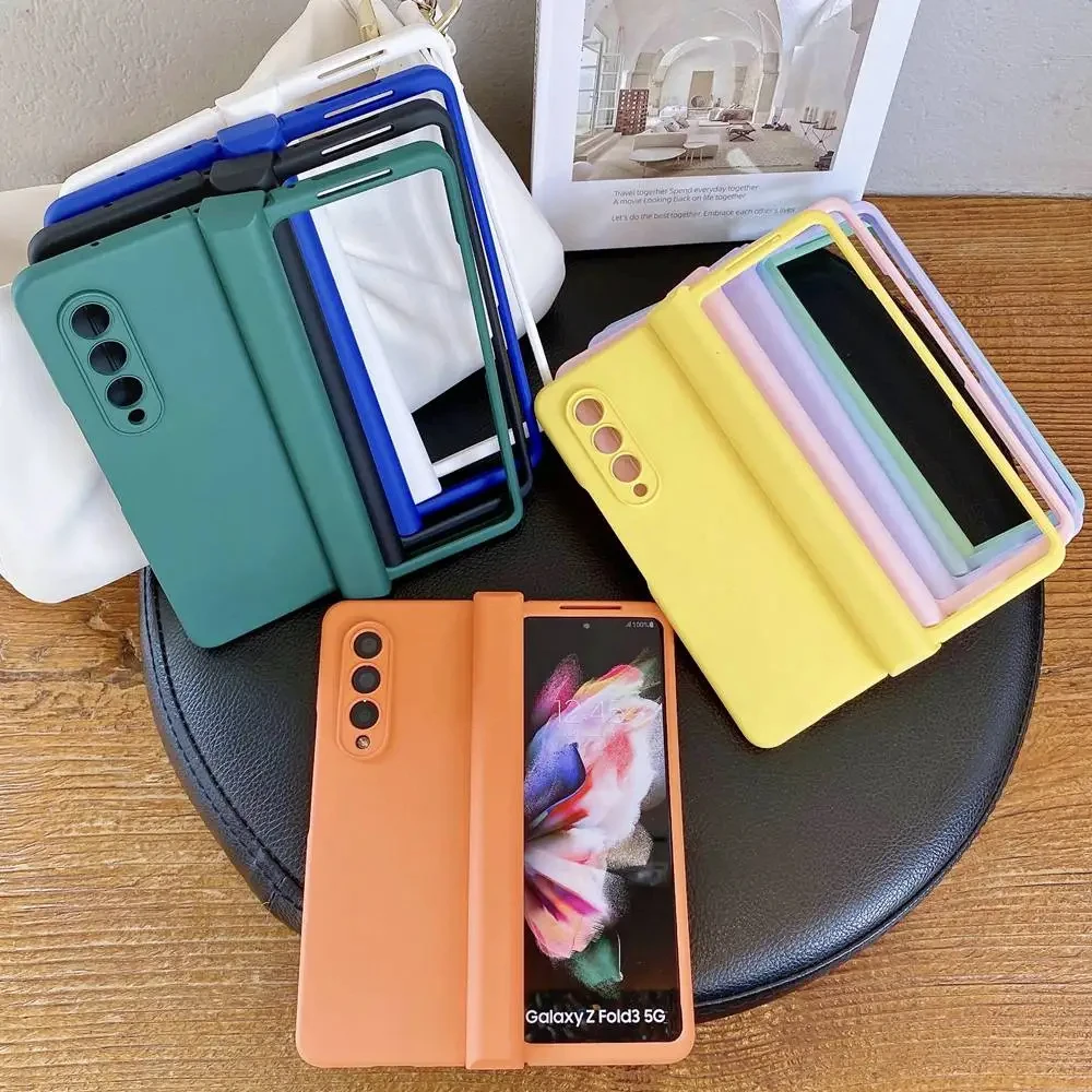 With Hinge Connection 3 in 1 Combo Phone Case For Samsung Galaxy Z Fold 4 3 5 6 Macron Color Hard Cover