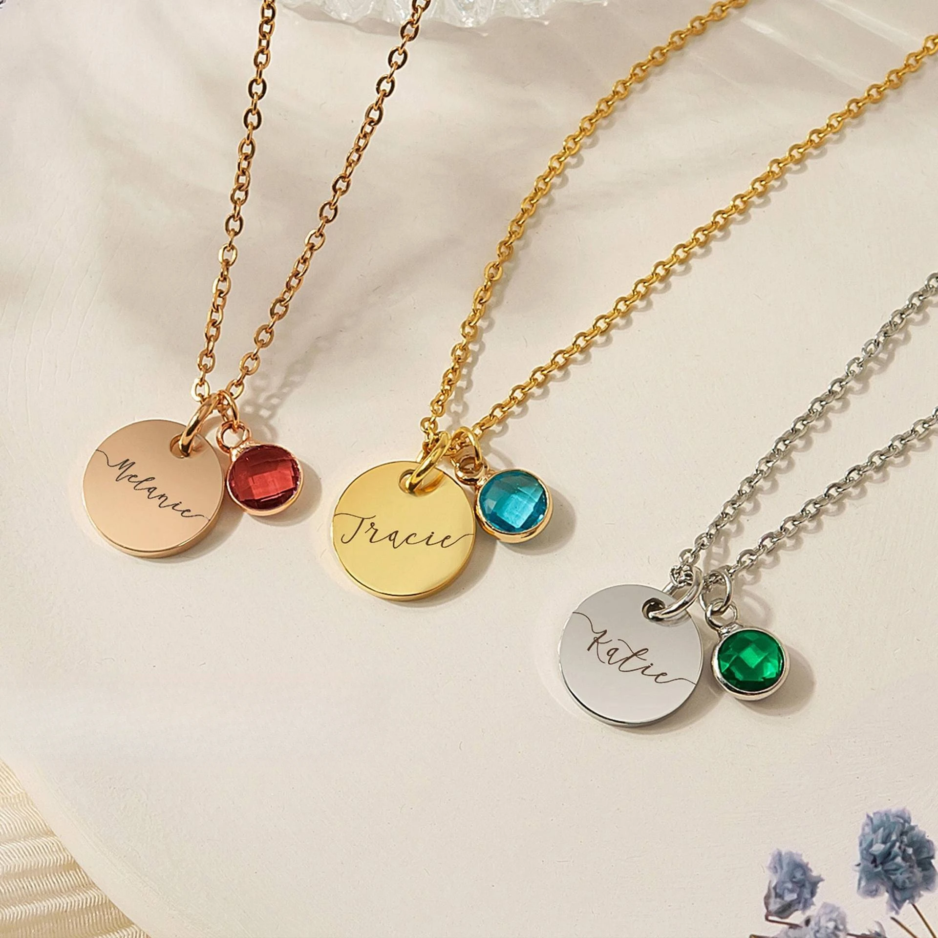 

No Rust Stainless Steel Customized Name Necklace Personalized ID Date 12 Birthstone Pendants For Women Children Family Gift 2024