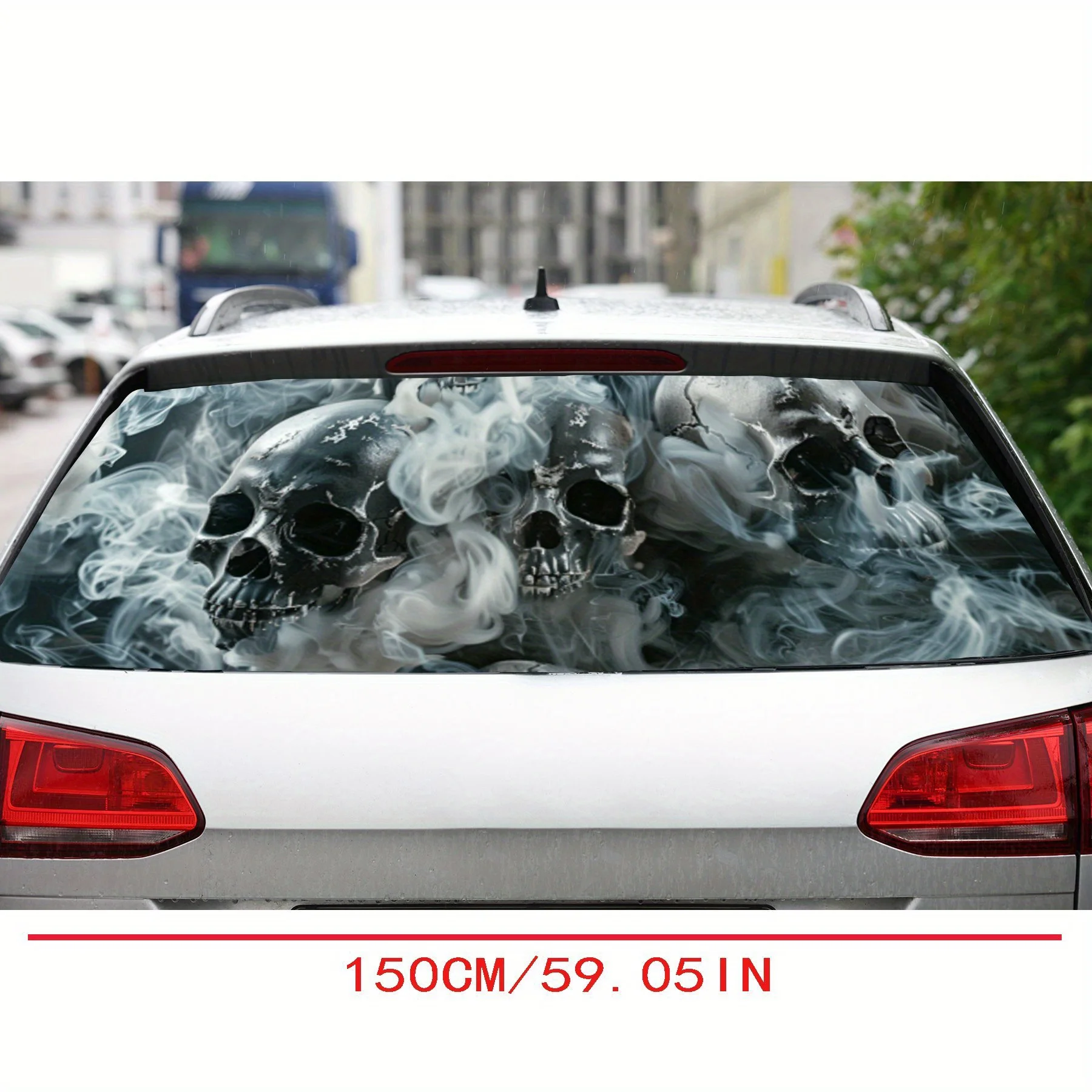 غلاف فينيل للسيارة مثقوب من مادة PVC للدخان الداكن والجمجمة، تصميم معزز للخصوصية للنافذة الخلفية، ملصق زجاج السيارة الأمامي الخلفي لـ M #2