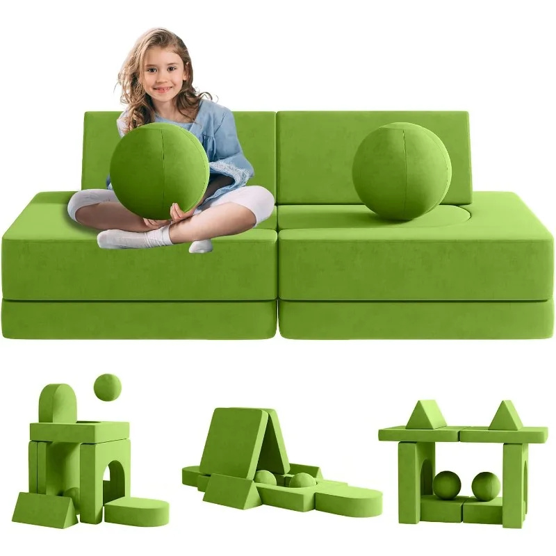 

Linor Kids Sofa with Spherical Module and Tunnel Elements Toddler Sofa for Playroom & Bedroom, Creative Foam Couch (Grass Green)