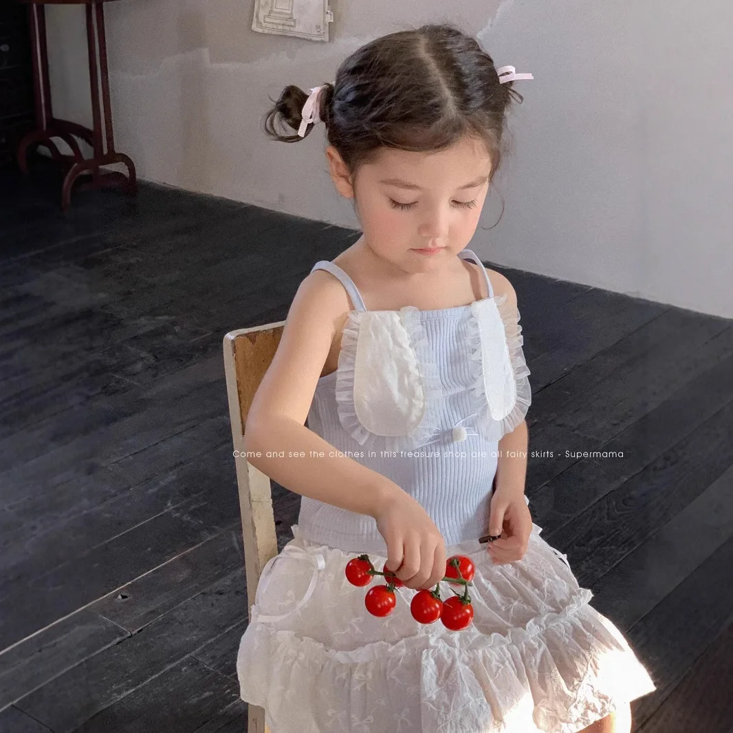 

Girls' summer 2025 baby girls rabbit top girls' knitted cotton T-shirt Korean T-shirt toddler girl clothes
