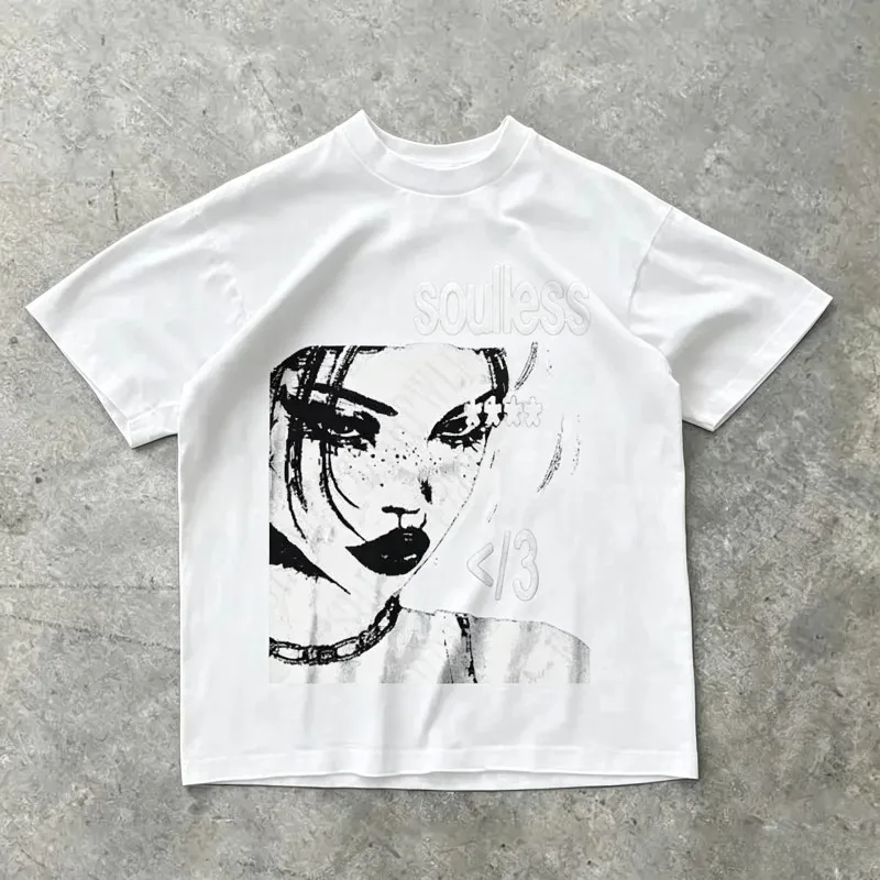 Punk Aesthetics Graphic Print Cotton T-shirt Oversized Rock Goth Tee Fashion Hip Hop 2000S Retro Streetwear Men Women EMO Tops