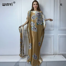 Summer WINYI abaya dubai luxury african Print Crew Neck Long Sleeve Kaftan Dress, Elegant Maxi Length Dress, Women's Clothing