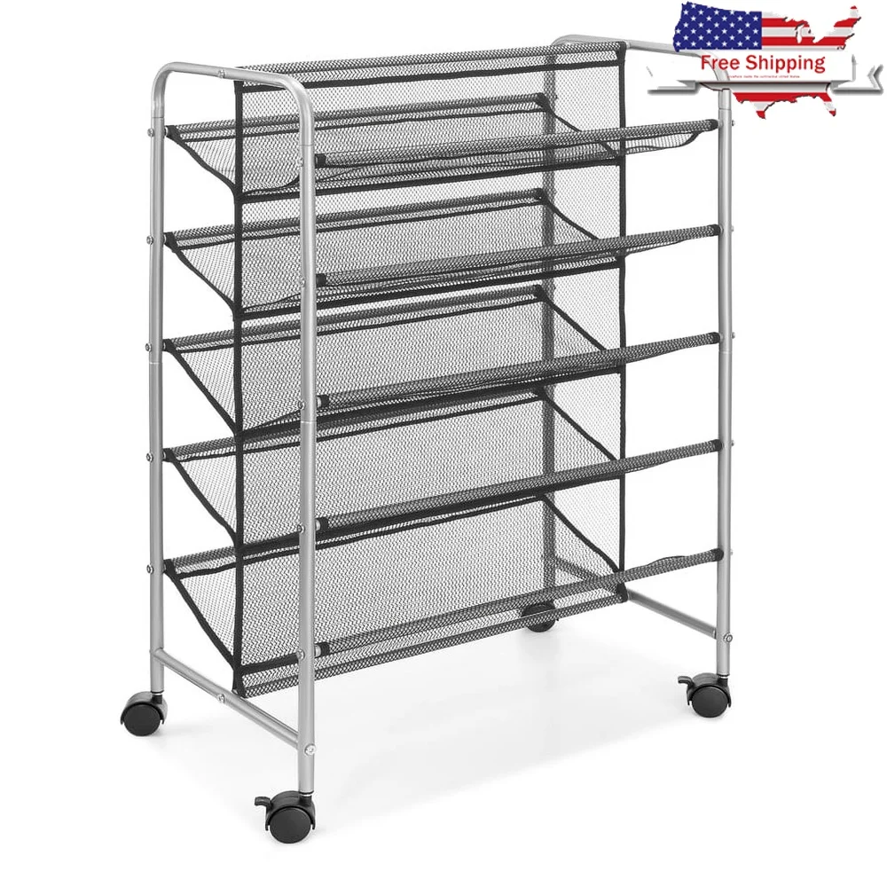 

5 Tier Metal Mesh Shoe Rack Portable Storage Organizer with Rolling Casters Holds Up to 30 Pairs Easy Assembly Durable